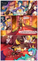 Size: 1600x2530 | Tagged: anthro, artist:zingiber, blushing, breasts, castle, clothes, clumsy, comic, crown, derpibooru import, derpy hooves, dialogue, eyes closed, faceplant, falling, female, food, giving up the ghost, jewelry, mailmare, male, mare, muffin, pegasus, princess celestia, regalia, royal guard, spear, speech bubble, stallion, suggestive, :t, tripping, unguligrade anthro, weapon