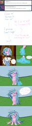 Size: 1280x5038 | Tagged: safe, artist:hummingway, derpibooru import, oc, oc:cerulean mist, oc:swirly shells, unofficial characters only, merpony, pony, unicorn, absurd resolution, ask-humming-way, comic, dialogue, duo, exclamation point, female, mare, speech bubble, thought bubble, transformation, tumblr, tumblr comic