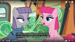 Size: 1366x768 | Tagged: safe, derpibooru import, edit, edited screencap, screencap, maud pie, pinkie pie, pony, rock solid friendship, behaving like maud pie, caption, discovery family logo, friendship express, imitation, meme, youtube, youtube caption