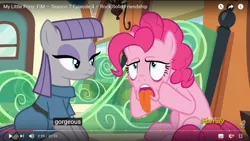 Size: 1366x768 | Tagged: safe, derpibooru import, screencap, maud pie, pinkie pie, ghoul, pony, rock solid friendship, discovery family logo, friendship express, meme, youtube, youtube caption