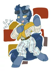 Size: 2816x3712 | Tagged: safe, artist:sweet cream, derpibooru import, oc, oc:b.b., unofficial characters only, pony, bipedal, carlton banks, clothes, cosplay, costume, dancing, jacket, preppy clothes, smiling, solo, sunglasses