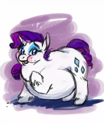 Size: 1067x1280 | Tagged: suggestive, artist:featherhead, derpibooru import, rarity, pony, belly, big belly, chubby, chubby cheeks, double chin, embarrassed, fat, obese, raritubby, solo, unshorn fetlocks