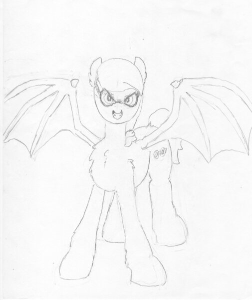 Size: 3110x3692 | Tagged: safe, artist:andandampersand, derpibooru import, oc, oc:lillian, unofficial characters only, bat pony, pony, art trade, lineart, monochrome, simple background, solo, spread wings, traditional art, wings, wip