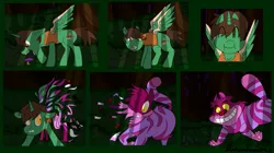 Size: 1023x573 | Tagged: safe, artist:nintendomain, derpibooru import, oc, oc:frost d. tart, unofficial characters only, alicorn, pony, alice in wonderland, alicorn oc, cheshire cat, disney, eating, mushroom, solo, transformation, transformation sequence