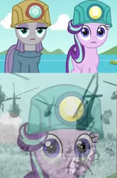 Size: 640x971 | Tagged: derpibooru import, discovery family logo, edit, edited screencap, editor:iexist1, flashback, headlamp, helicopter, helmet, human, irl, irl human, i've seen some shit, maud pie, meme, mining helmet, photo, ptsd glimmer, rock solid friendship, safe, screencap, starlight glimmer, thousand yard stare, vietnam, vietnam flashback, vietnam war, war