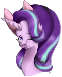 Size: 938x1164 | Tagged: safe, artist:alithecat1989, derpibooru import, starlight glimmer, pony, unicorn, bust, colored pupils, faic, female, looking at you, mare, one eye closed, portrait, simple background, smiling, solo, transparent background, wink, woll smoth