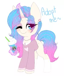 Size: 1230x1452 | Tagged: safe, artist:adostume, derpibooru import, oc, ponified, unofficial characters only, food pony, original species, pony, unicorn, ear piercing, earring, female, food, jewelry, magic, mare, piercing, simple background, solo, starbucks, straw, telekinesis, unicorn frappuccino, white background