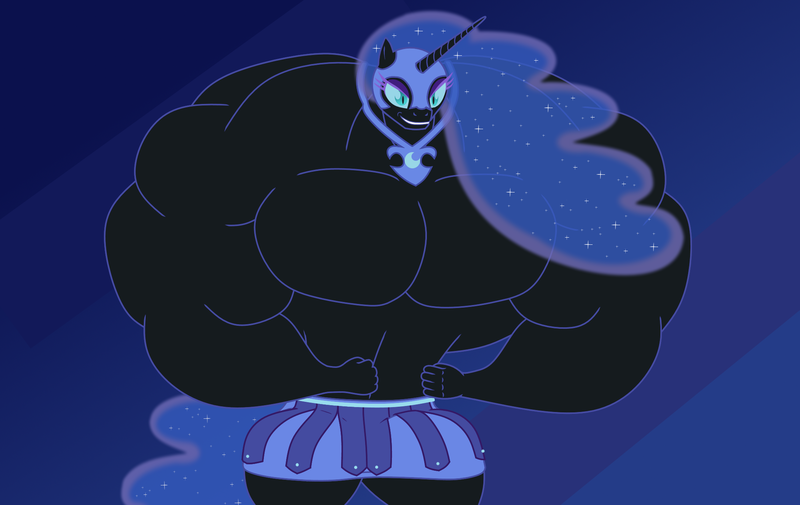 Size: 2125x1341 | Tagged: anthro, artist:urkel, derpibooru import, female, fetish, muscle fetish, muscles, nightmare moon, nightmare muscle moon, overdeveloped muscles, safe, solo