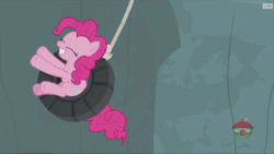 Size: 400x225 | Tagged: safe, derpibooru import, screencap, pinkie pie, pony, fluttershy leans in, animated, gif, solo, sweet feather sanctuary, tire swing