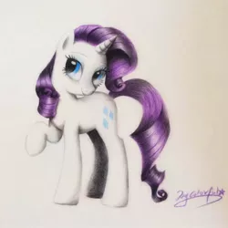 Size: 1080x1080 | Tagged: safe, artist:colorfulcolor233, derpibooru import, rarity, pony, raised hoof, simple background, smiling, solo, traditional art