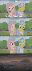 Size: 1664x3694 | Tagged: safe, derpibooru import, screencap, doctor fauna, fluttershy, pony, fluttershy leans in, the cutie re-mark, alternate timeline, ashlands timeline, barren, image macro, implied genocide, meme, post-apocalyptic, screencap comic, wasteland