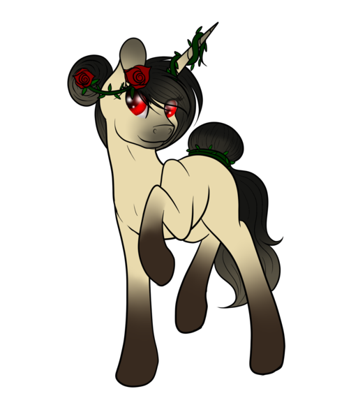 Size: 1540x1801 | Tagged: safe, derpibooru import, oc, unofficial characters only, pony, unicorn, female, flat color, flower, flower in hair, full body, gradient hooves, mare, raised hoof, red eyes, rose, simple background, solo, transparent background