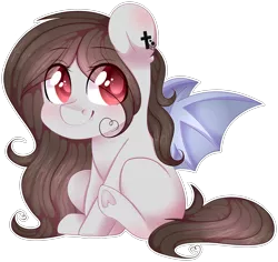 Size: 2279x2154 | Tagged: safe, artist:shiromidorii, derpibooru import, oc, oc:alora, unofficial characters only, bat pony, pony, chibi, female, high res, mare, simple background, sitting, solo, transparent background