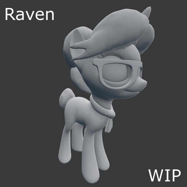 Size: 2048x2048 | Tagged: safe, artist:fillerartist, derpibooru import, raven, pony, 3d, blender, no textures, solo, wip