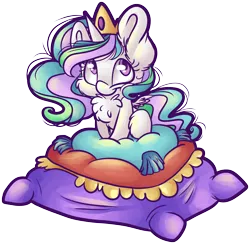 Size: 4868x4745 | Tagged: safe, artist:cutepencilcase, derpibooru import, princess celestia, alicorn, pony, absurd resolution, chest fluff, cute, cutelestia, female, filly, pillow, solo, younger