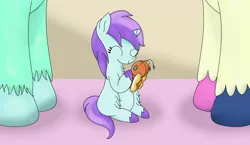 Size: 2432x1408 | Tagged: safe, artist:dinkyuniverse, derpibooru import, bon bon, liza doolots, lyra heartstrings, petunia, sweetie drops, tootsie flute, pony, unicorn, a flurry of emotions, chest fluff, cute, female, filly, foal, happy, lesbian, lyrabon, lyrabontoots family, magical lesbian spawn, offspring, parent, parent:bon bon, parent:lyra heartstrings, parents:lyrabon, shipping, tootsie cute, toy, unshorn fetlocks