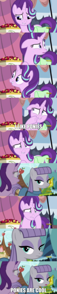 Size: 763x3869 | Tagged: safe, banned from derpibooru, deleted from derpibooru, derpibooru import, edit, edited screencap, screencap, maud pie, starlight glimmer, pony, rock solid friendship, brony, comic, discovery family logo, exploitable meme, image, lip bite, meme, png, screencap comic, starlight's confessions, sweat, sweatdrop