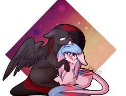 Size: 740x561 | Tagged: safe, artist:sweetmelon556, derpibooru import, oc, oc:rainbow light, oc:tama, unofficial characters only, bat pony, pegasus, pony, blushing, female, mare, prone