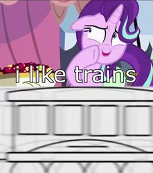 Size: 1272x1440 | Tagged: safe, derpibooru import, edit, edited screencap, screencap, starlight glimmer, pony, rock solid friendship, asdfmovie, exploitable meme, image macro, meme, solo, starlight's confessions, tomska, train