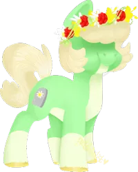 Size: 359x448 | Tagged: safe, artist:scoobert-doobert, derpibooru import, oc, oc:pushing daisies, unofficial characters only, earth pony, pony, female, floral head wreath, flower, hair over eyes, mare, simple background, solo, transparent background