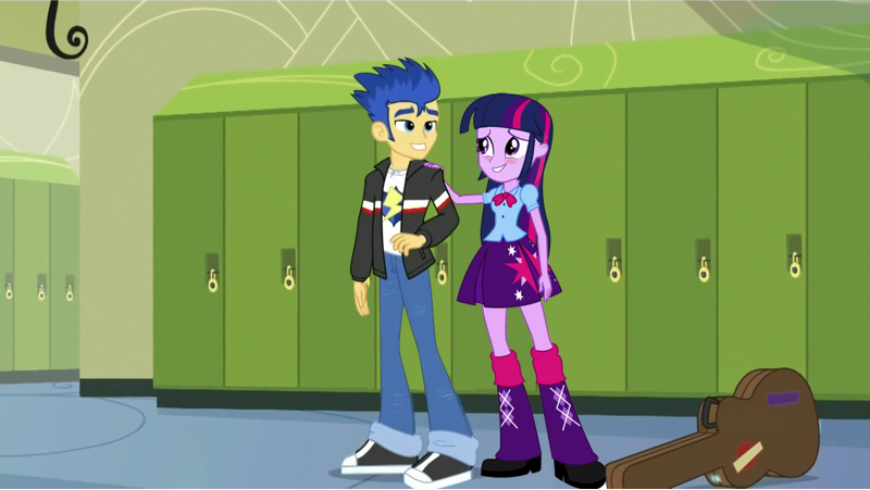 Size: 800x451 | Tagged: safe, artist:unanimous123, derpibooru import, edit, edited screencap, part of a set, screencap, flash sentry, twilight sparkle, equestria girls, friendship games, alternate scenario, alternate timeline, blushing, female, flashlight, male, part of a series, shipping, straight, twolight timeline, what if