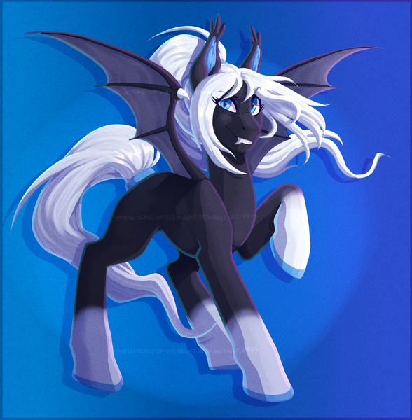 Size: 1270x1296 | Tagged: safe, artist:theoutcastofthenight, derpibooru import, oc, oc:serac, unofficial characters only, bat pony, pony, art trade, gradient background, gradient hooves, solo