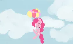 Size: 6000x3600 | Tagged: safe, artist:aneonart, derpibooru import, pinkie pie, earth pony, pony, absurd resolution, balloon, female, floating, mare, sky, solo, then watch her balloons lift her up to the sky