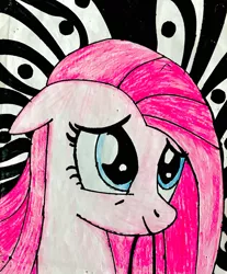 Size: 1024x1237 | Tagged: safe, artist:project-parallel, derpibooru import, pinkie pie, pony, abstract background, bust, pinkamena diane pie, portrait, solo, traditional art