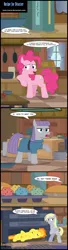Size: 800x2943 | Tagged: safe, artist:toxic-mario, derpibooru import, derpy hooves, maud pie, pinkie pie, spitfire, pegasus, pony, comic:toxic-mario's derpfire shipwreck, rock solid friendship, apple, armpit wing, bipedal, book, bread, comic, cookbook, female, food, mare, muffin, oven, pie, speech bubble, spitfire's hair is fire