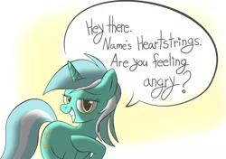 Size: 1198x844 | Tagged: safe, artist:nabbiekitty, derpibooru import, lyra heartstrings, pony, unicorn, artifact, dialogue, grin, lidded eyes, looking at you, smiling, solo, speech bubble