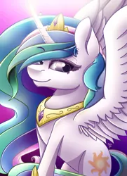 Size: 1446x2000 | Tagged: safe, artist:midnightsix3, derpibooru import, princess celestia, alicorn, pony, bust, crown, jewelry, lens flare, peytral, portrait, regalia, solo