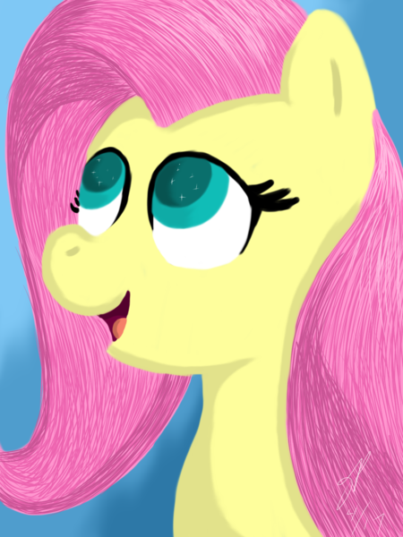 Size: 1200x1600 | Tagged: safe, artist:ptxgirwaffles, derpibooru import, fluttershy, pony, bust, looking away, looking up, open mouth, portrait, smiling, solo