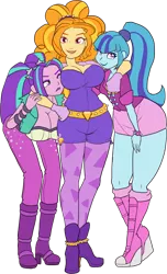 Size: 1652x2725 | Tagged: suggestive, artist:moronsonofboron, derpibooru import, adagio dazzle, aria blaze, sonata dusk, equestria girls, rainbow rocks, adaria, arisona, ass, big breasts, breasts, busty adagio dazzle, busty aria blaze, cleavage, clothes, female, females only, hips, hug, huge breasts, lesbian, lipstick, looking at you, polyamory, polydazzlings, shipping, simple background, smiling, sonagio, sonata donk, the dazzlings, transparent background, trio, wide hips