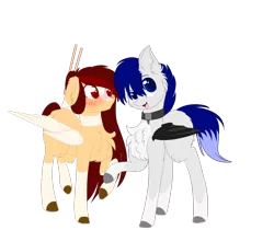 Size: 1024x860 | Tagged: safe, artist:little-sketches, derpibooru import, oc, oc:kurai chinmoku, oc:yeri, unofficial characters only, bat pony, pegasus, pony, blushing, chest fluff, colored hooves, cute, duo, eye clipping through hair, female, looking at you, male, mare, simple background, smiling, stallion, transparent background