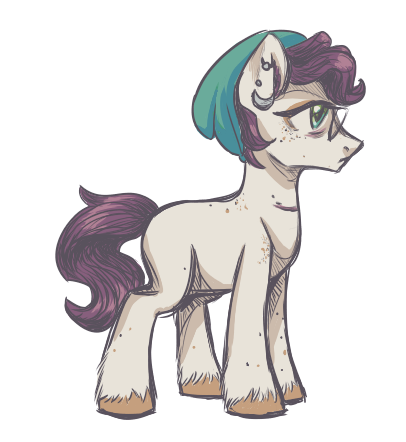 Size: 406x442 | Tagged: safe, artist:hippykat13, artist:sabokat, artist:trichykitty, derpibooru import, oc, unofficial characters only, pony, beanie, blank flank, female, freckles, glasses, hat, mare, piercing, ponysona, scar, simple background, solo, transparent background, unshorn fetlocks