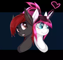 Size: 2100x2000 | Tagged: safe, artist:chapaevv, derpibooru import, oc, oc:comet stike, oc:spiral night, unofficial characters only, pony, blushing, bust, female, heart, lipstick, piercing