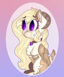 Size: 952x1152 | Tagged: safe, artist:yunieelloa, derpibooru import, oc, unofficial characters only, original species, pony, female, mare, ram horns, sitting, solo, wings