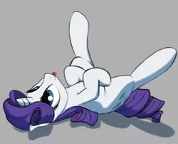 Size: 1600x1295 | Tagged: dead source, safe, artist:graboiidz, derpibooru import, rarity, pony, cute, female, image, legs in air, mare, mlem, on back, png, rarara, raribetes, silly, silly pony, simple background, solo, tongue out