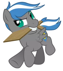 Size: 1815x2029 | Tagged: safe, artist:lostinthetrees, derpibooru import, oc, oc:cloud zapper, unofficial characters only, pegasus, pony, colt, male, mouth hold, simple background, solo, transparent background, vector, wooden sword, younger