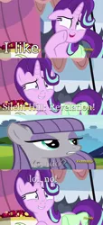 Size: 894x1960 | Tagged: safe, derpibooru import, edit, edited screencap, screencap, maud pie, starlight glimmer, pony, rock solid friendship, discovery family logo, exploitable meme, meme, obligatory pony, silent hill, starlight's confessions