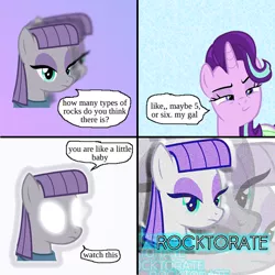 Size: 600x600 | Tagged: safe, derpibooru import, maud pie, starlight glimmer, pony, 1000 hours in gimp, dank memes, glowing eyes, glowing eyes meme, meme, meme man, rocktorate, surreal meme, youtube link, zoom layer