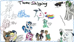 Size: 1920x1080 | Tagged: safe, artist:binkyt11, artist:cutepencilcase, artist:gift, artist:strangersaurus, derpibooru import, buried treasure, derpy hooves, doctor caballeron, doctor whooves, lyra heartstrings, princess cadance, shining armor, time turner, oc, alicorn, earth pony, goat, pegasus, pony, squirrel, unicorn, blushing, brain, buralleron, clothes, dialogue, drawpile disasters, female, flower, gun, heart, heart eyes, literal, literal shipping, mailmare, male, mare, rainbow, raritato, shipping, socks, speech bubble, spread wings, stallion, straight, tree, weapon, wingding eyes, wings