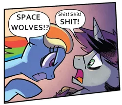 Size: 445x385 | Tagged: artist:tonyfleecs, derpibooru import, edit, idw, if the emperor had a text-to-speech device, magnus the red, rainbow dash, safe, shadow lock, space wolves, spoiler:comic53, this will end in heresy, this will end in pain, this will end in warp storms, vulgar, warhammer 40k, warhammer (game)