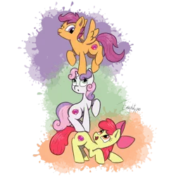 Size: 1024x1024 | Tagged: safe, artist:imaplatypus, derpibooru import, apple bloom, scootaloo, sweetie belle, earth pony, pegasus, pony, unicorn, cutie mark, cutie mark crusaders, female, filly, mare, the cmc's cutie marks, tower of pony