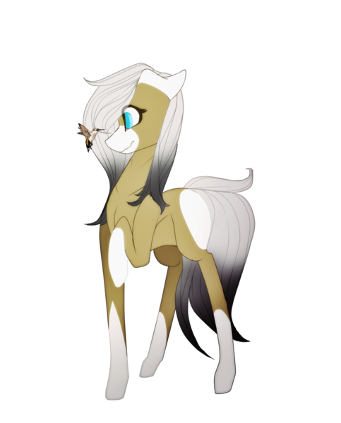 Size: 1024x1272 | Tagged: safe, artist:xxmissteaxx, derpibooru import, oc, oc:keanu, unofficial characters only, earth pony, hummingbird, pony, female, mare, raised hoof, simple background, solo, transparent background