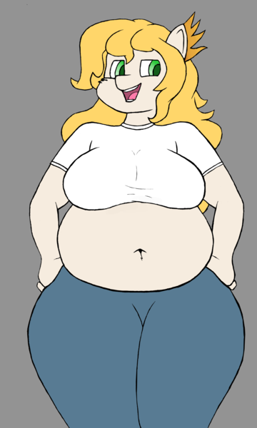 Size: 1200x2000 | Tagged: anthro, artist:nopony435, bbw, belly, belly button, big belly, breasts, chubby, derpibooru import, ear feathers, fat, female, flat colors, gray background, hand on hip, oc, oc:mercury, safe, simple background, solo, unofficial characters only, wide hips