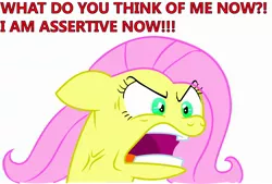 Size: 2658x1798 | Tagged: safe, artist:animehanime, artist:pinkamena-chan, derpibooru import, fluttershy, pony, putting your hoof down, angry, assertive, assertive fluttershy, flutterrage, open mouth, ragelight glimmer, recolor, simple background, solo, white background