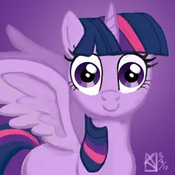 Size: 1500x1500 | Tagged: safe, artist:kelseyleah, derpibooru import, twilight sparkle, twilight sparkle (alicorn), alicorn, pony, creepy, faic, gradient background, looking at you, she knows, solo, stare, staring into your soul, uncanny valley