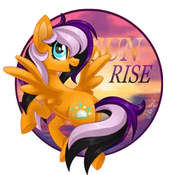 Size: 1596x1574 | Tagged: safe, artist:biskhuit, derpibooru import, oc, oc:sunrise, unofficial characters only, pegasus, pony, female, flying, mare, ocean, solo, sunrise