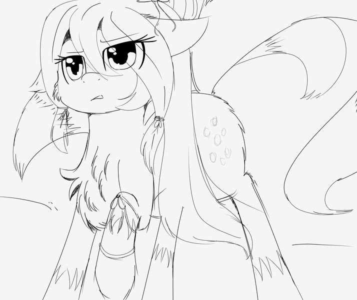 Size: 3000x2520 | Tagged: safe, artist:little-sketches, derpibooru import, oc, oc:asuna, unofficial characters only, pony, eye clipping through hair, female, floppy ears, high res, mare, monochrome, raised hoof, sketch, solo